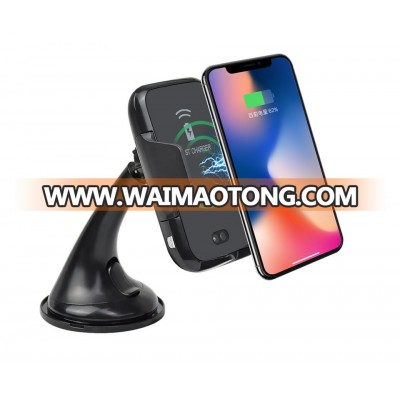 portable 10w universal qi fast quick chargeing auto infrared sensor mobile cell phone mount wireless car charger for iphone 8/X